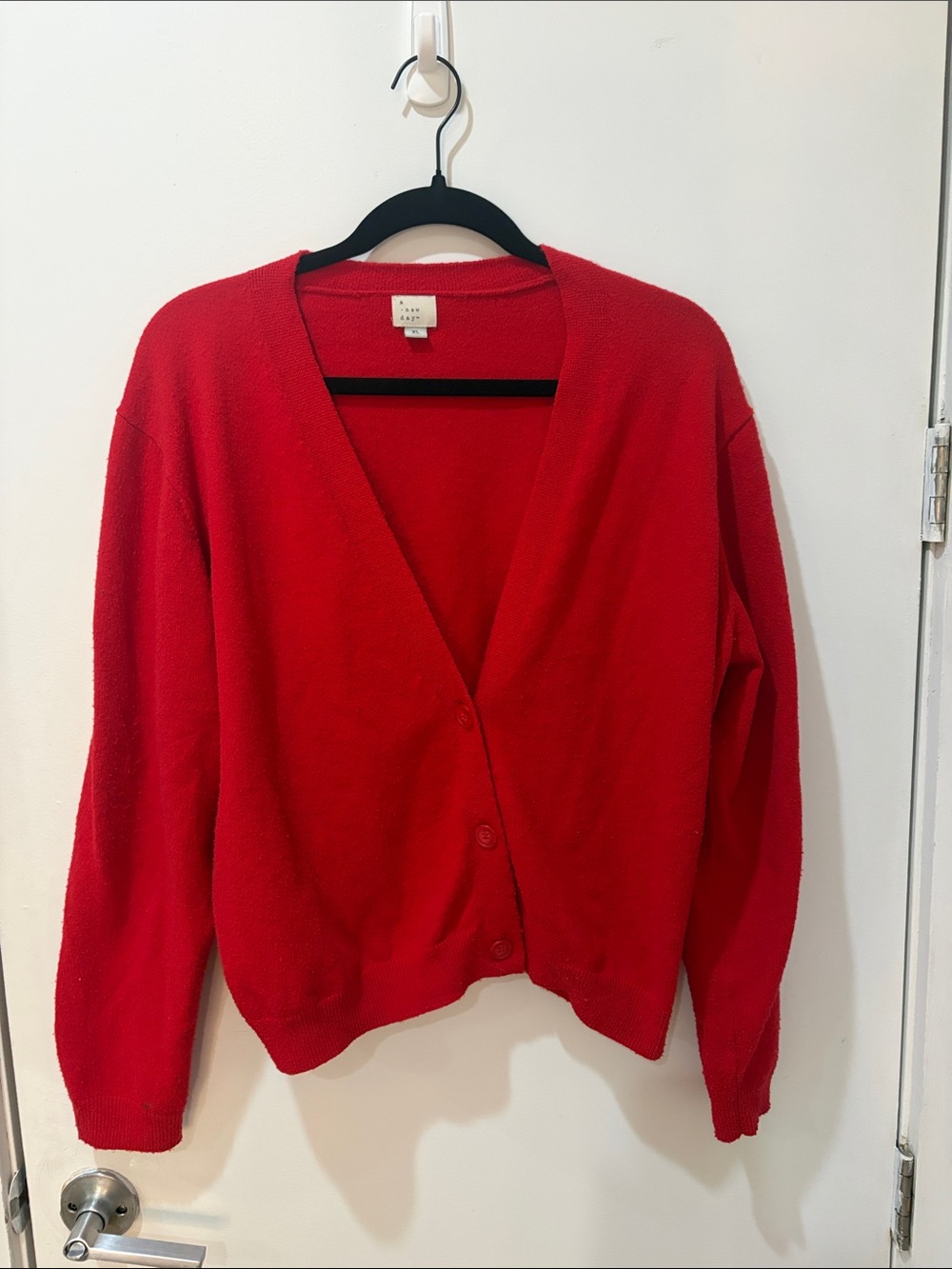 a new day Bright Red Button-Up V-Neck Cardigan